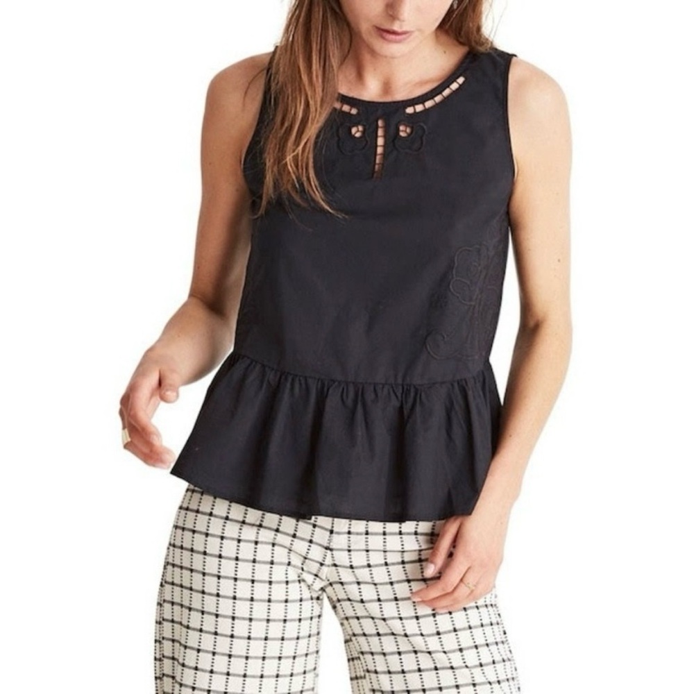 MADEWELL Embroidered Peplum Black Sleeveless Tank Top Size XL